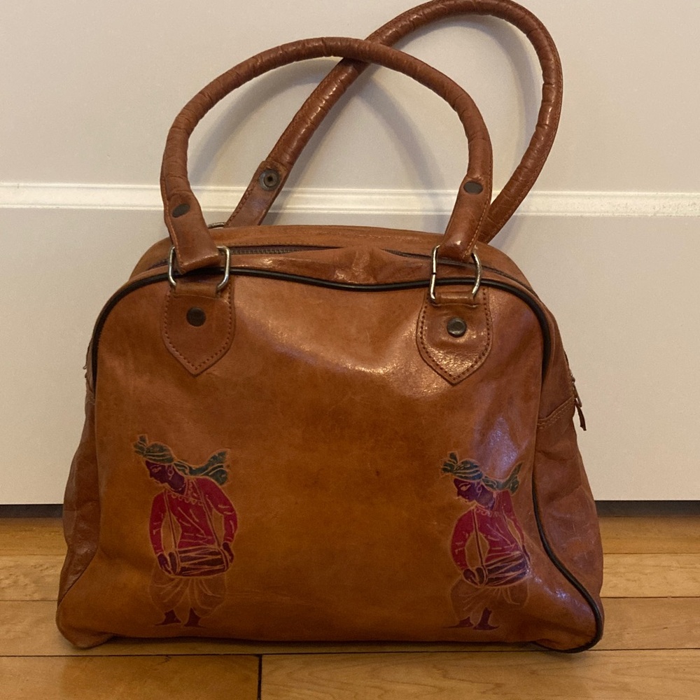 Vintage Leather Purse with Embossed Indian Figures Boho Unique